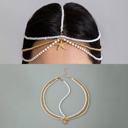 Pearl and Rhinestone Head chain Headband with Exotic Flair for Women