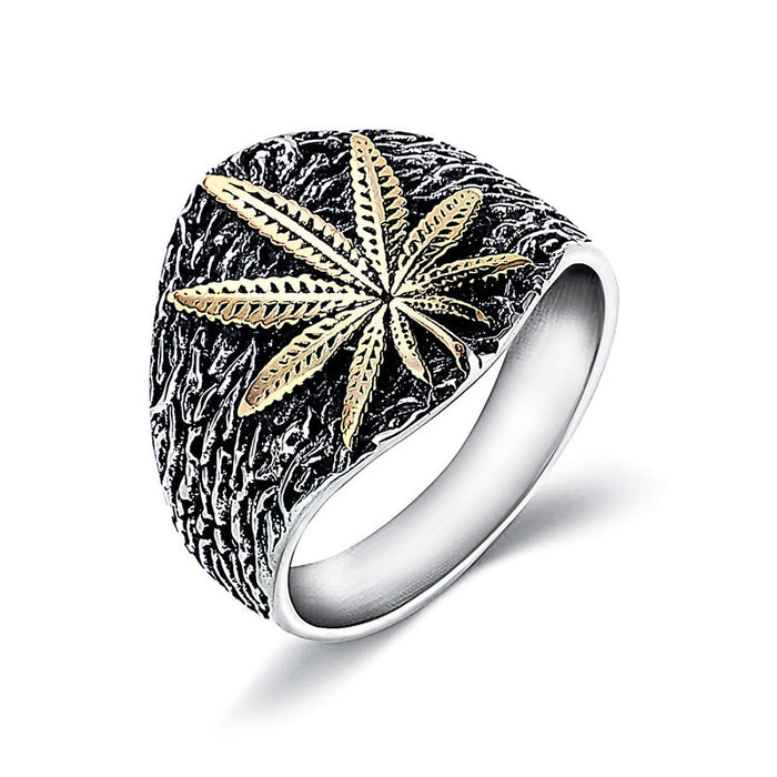 Retro leaf-shaped men's ring trendy personality ring