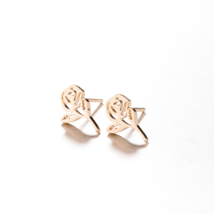 Rose Flower Stainless Steel Stud Earrings - Elegant Floral Jewelry for Women