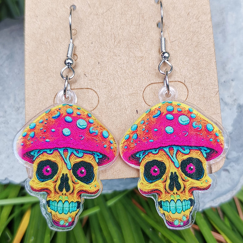 Day of the Dead Mushroom Snake Acrylic Earrings - wallojewerly 
