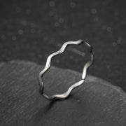Forest plain ring, 18K gold-plated stainless steel wave open ring wholesale - wallojewerly 