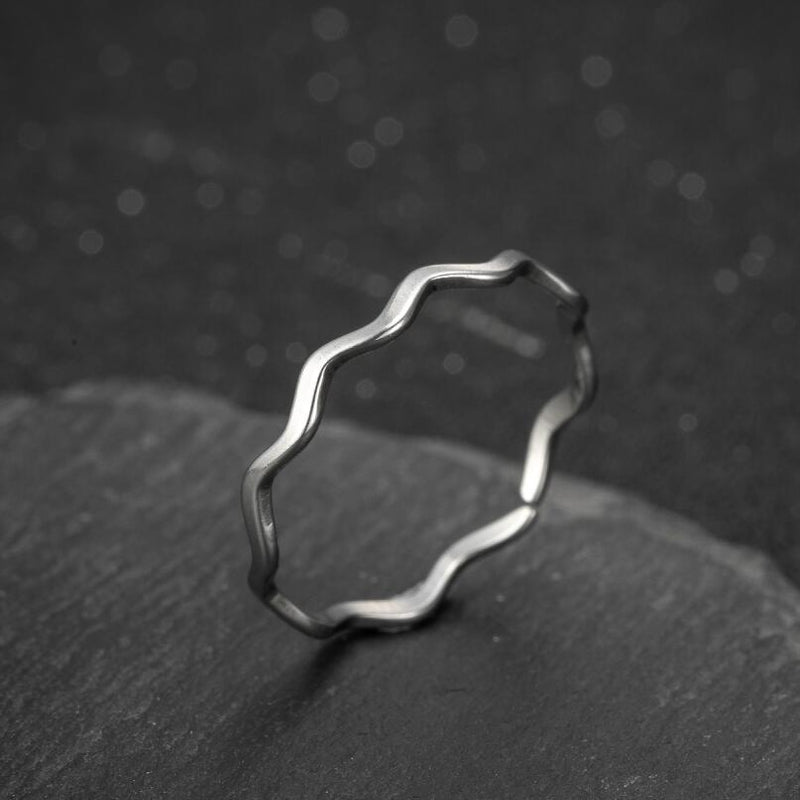 Forest plain ring, 18K gold-plated stainless steel wave open ring wholesale - wallojewerly 