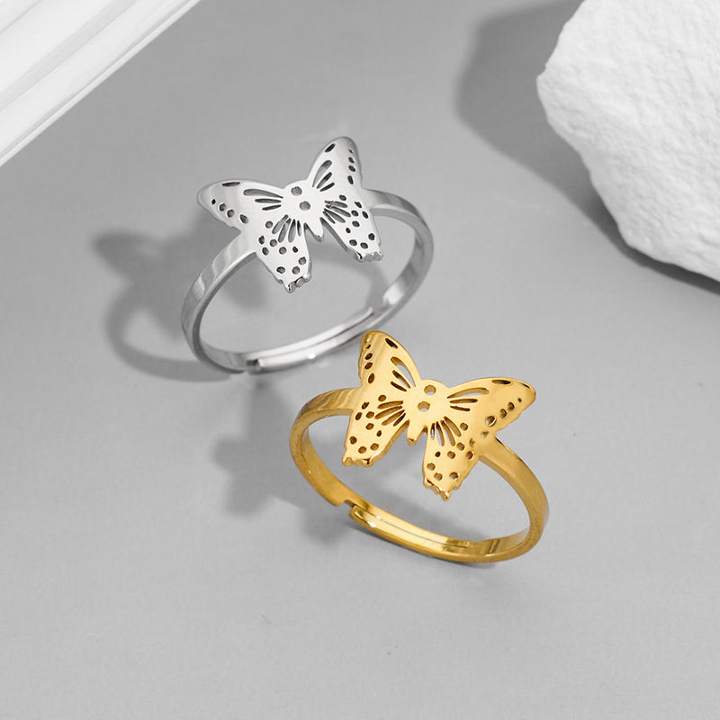 Anillos de doble mariposa, anillos de acero inoxidable abiertos que no se decoloran al por mayor