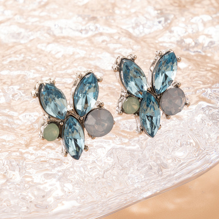 Blue diamond flower geometric stud earrings