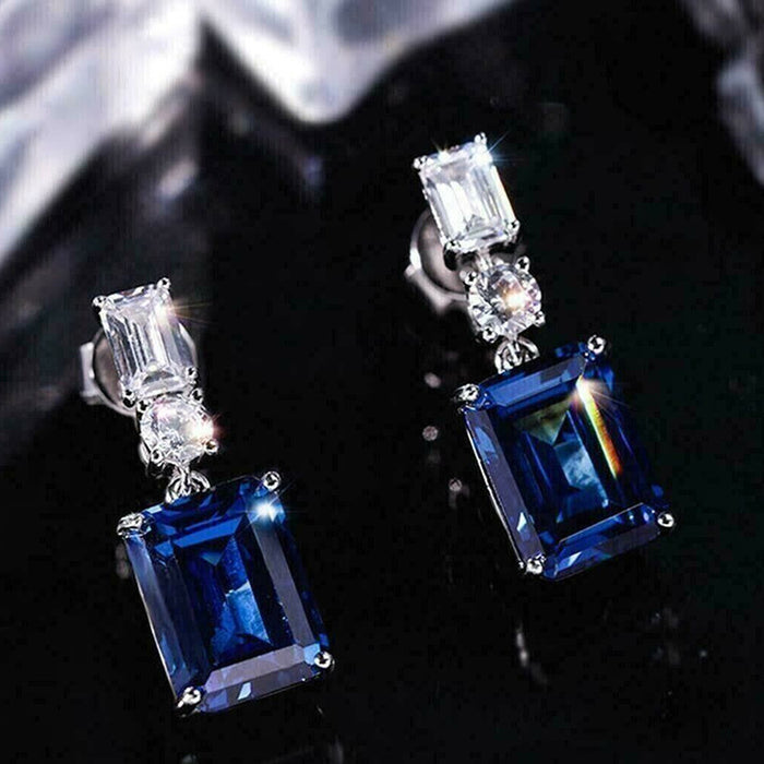 Blue contrast zirconia earrings