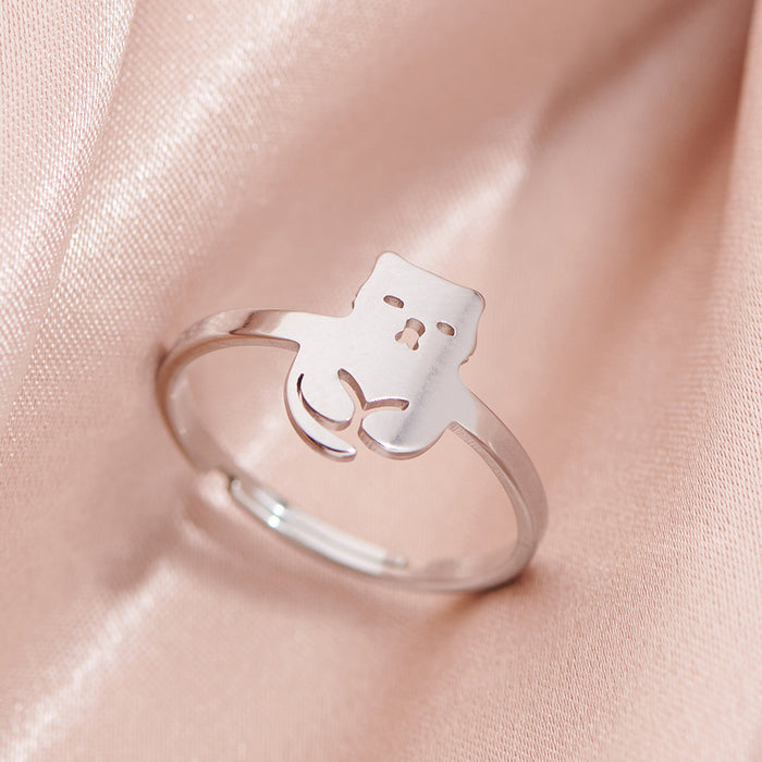 Childlike pet cat ring, simple open stainless steel ring wholesale