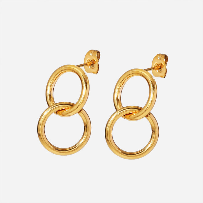 18K Gold Stainless Steel Earrings - Circular Geometric Design Jewelry