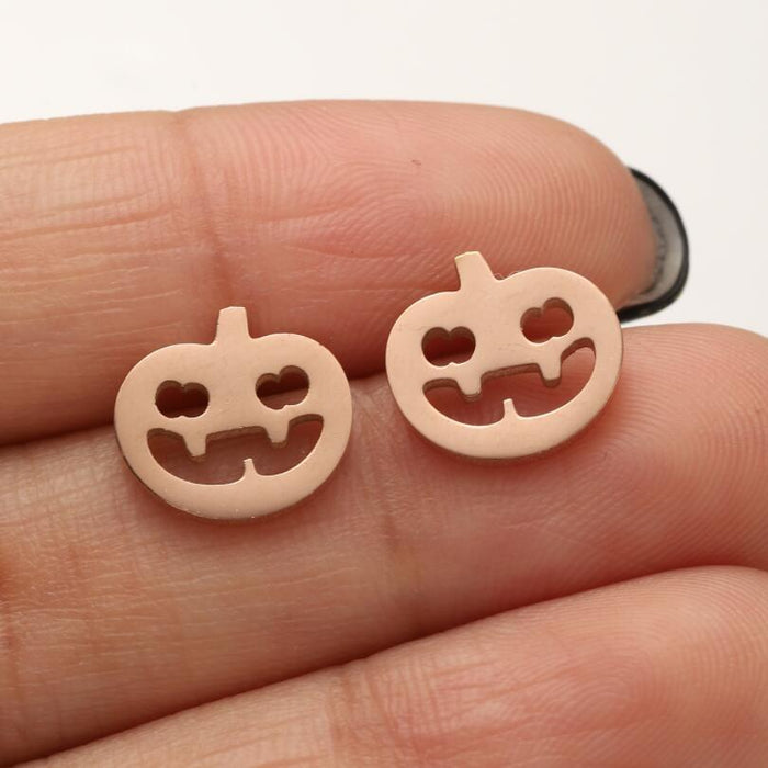 Mini funny earrings, European and American Christmas Halloween stainless steel pumpkin skull spider earrings wholesale