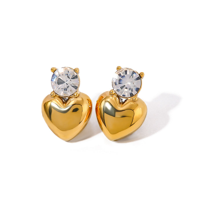 2024 Summer New 18K Gold Stainless Steel Diamond Stud Earrings - Simple Heart Design