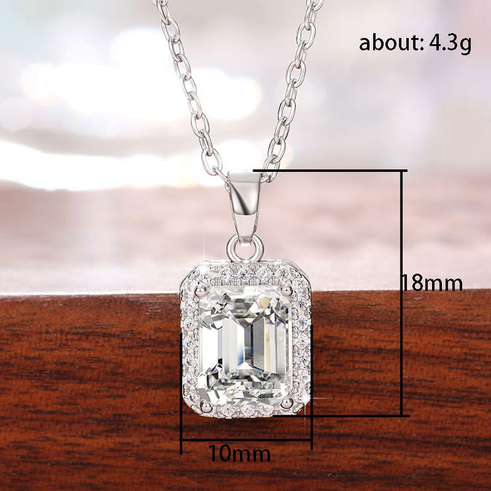 Rectangular crystal cut women's pendant engagement necklace