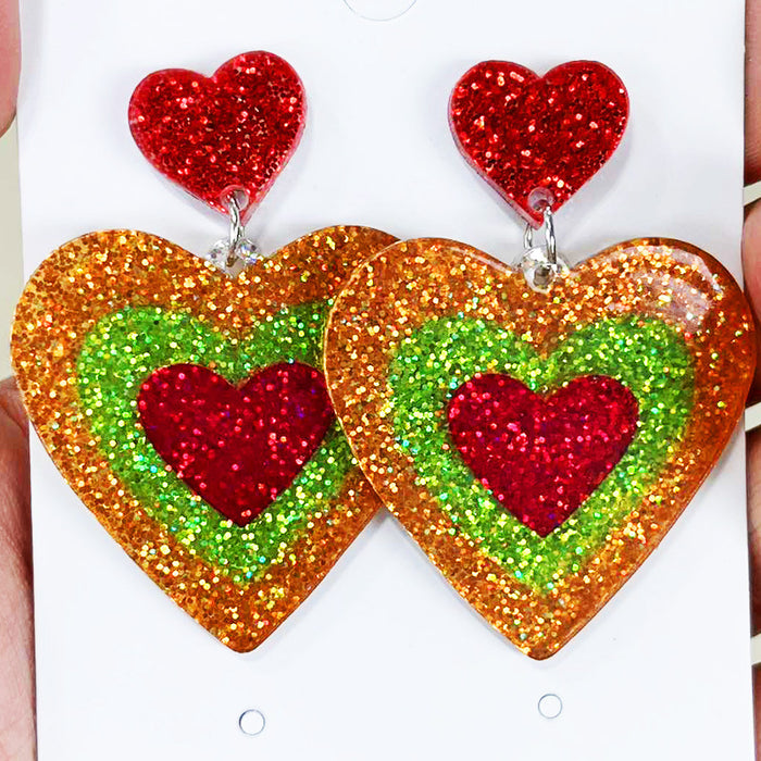 Fluorescent contrast acrylic heart earrings - wallojewerly 