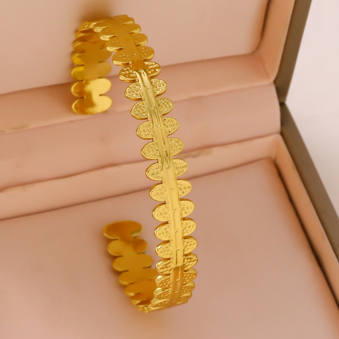 Wholesale 304 Stainless Steel Wide Open Cuff Bracelets with Irregular Shapes, Striped Textures, and Floral/Scallop Embossing