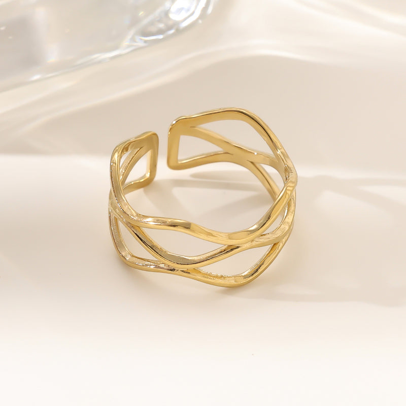 Wholesale 18K gold stainless steel irregular opening rings with furnace vacuum insulation - wallojewerly 