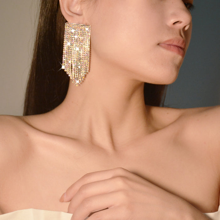 Elegant Rhinestone Tassel Earrings - Long Dangle Jewelry for Evening Gowns