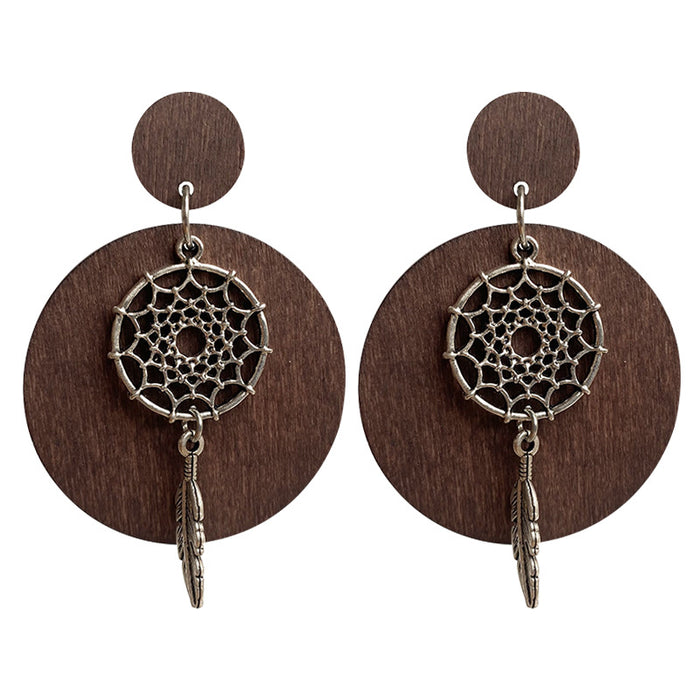 Wooden dream catcher earrings