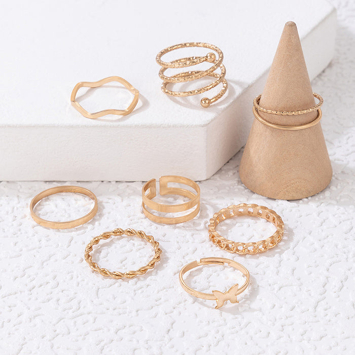 Butterfly ring set, geometric plain aperture polished hollow eight-piece set