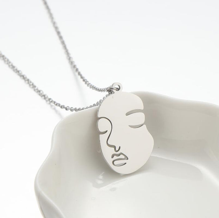 Abstract Face Pendant Necklace - Minimalist Stainless Steel Jewelry for Women