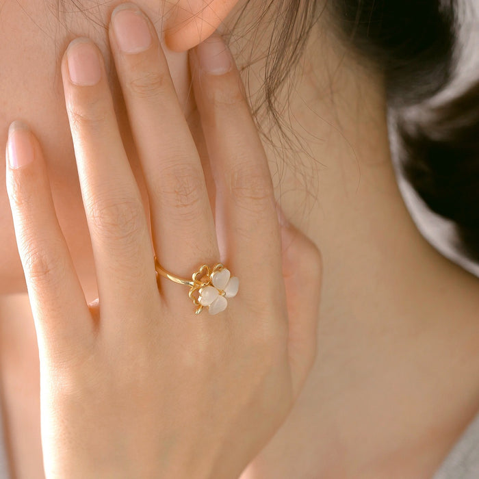 Wholesale cat's eye stone heart-shaped four-leaf clover rotating rings