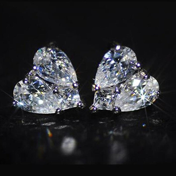 Love heart earrings super shiny diamond zircon stud earrings