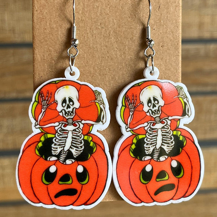 Halloween black cat acrylic earrings - wallojewerly 