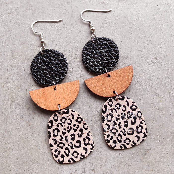 Wooden leopard print earrings