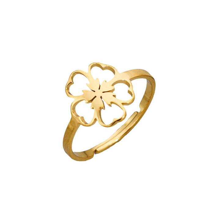 Anillo de estambre de amor de planta, anillo de acero inoxidable abierto con flor de durazno pequeña de estilo europeo y americano al por mayor