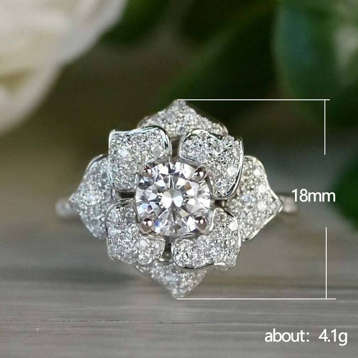 Luxury full diamond zircon flower ring business event hand jewelry