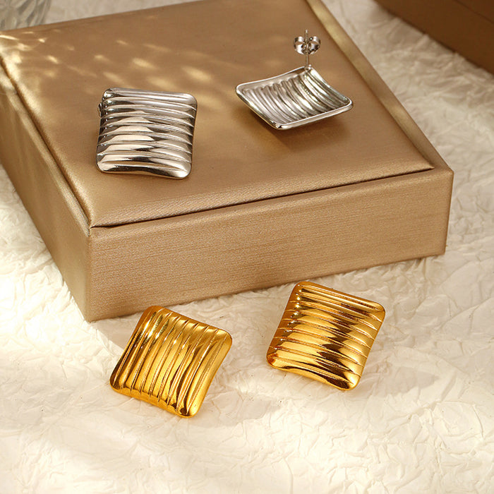 Titanium steel stripe stainless steel earrings light luxury temperament 18K gold wholesale