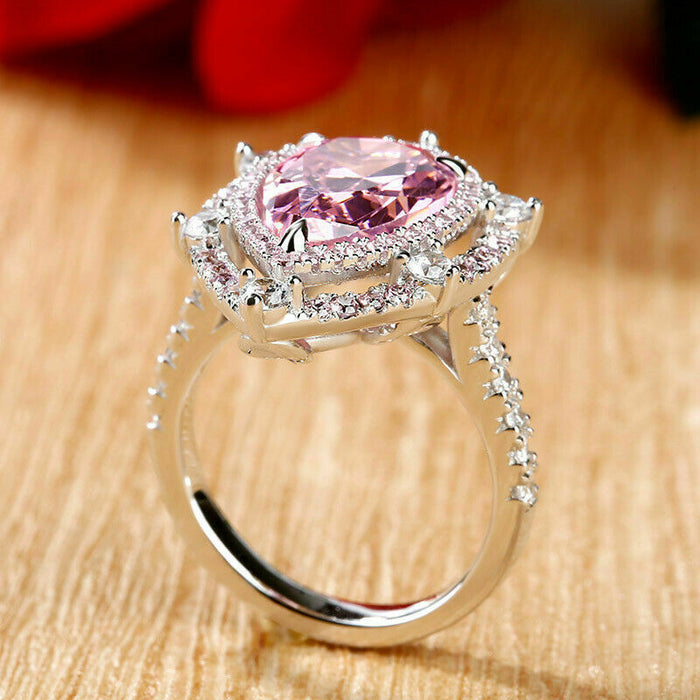 Light luxury teardrop-shaped full diamond ring pink pear-shaped female ring - wallojewerly 