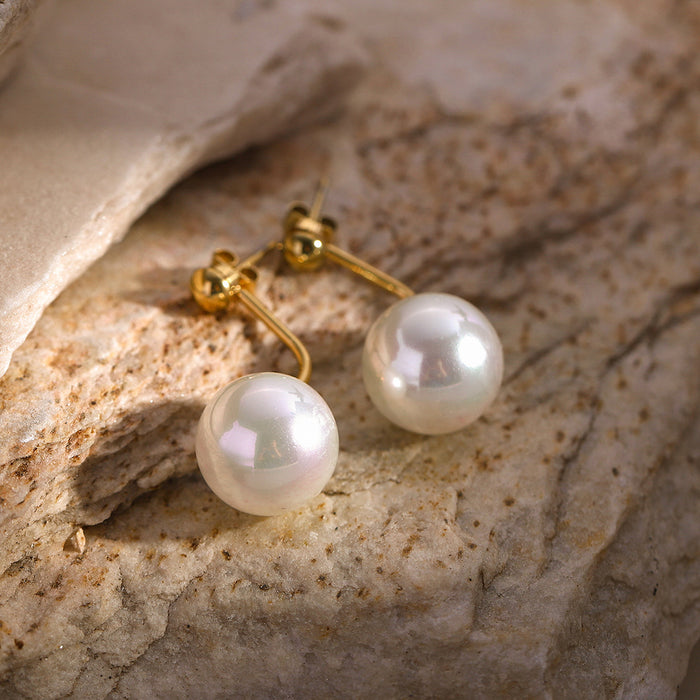 16K Gold-Plated Stainless Steel Pearl Earrings - Minimalist Double Pearl Jewelry for Women