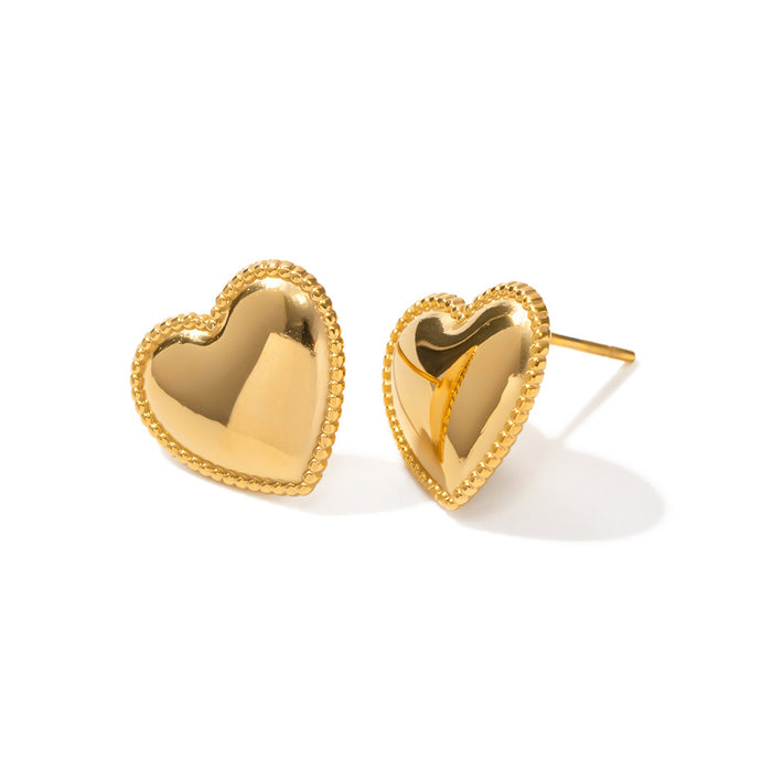 18K Gold Plated Stainless Steel Edge Heart Stud Earrings - Fashionable Jewelry