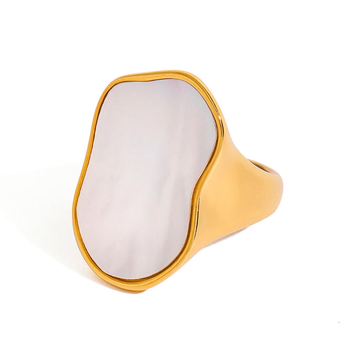 Stainless steel irregular white shell ring creative design