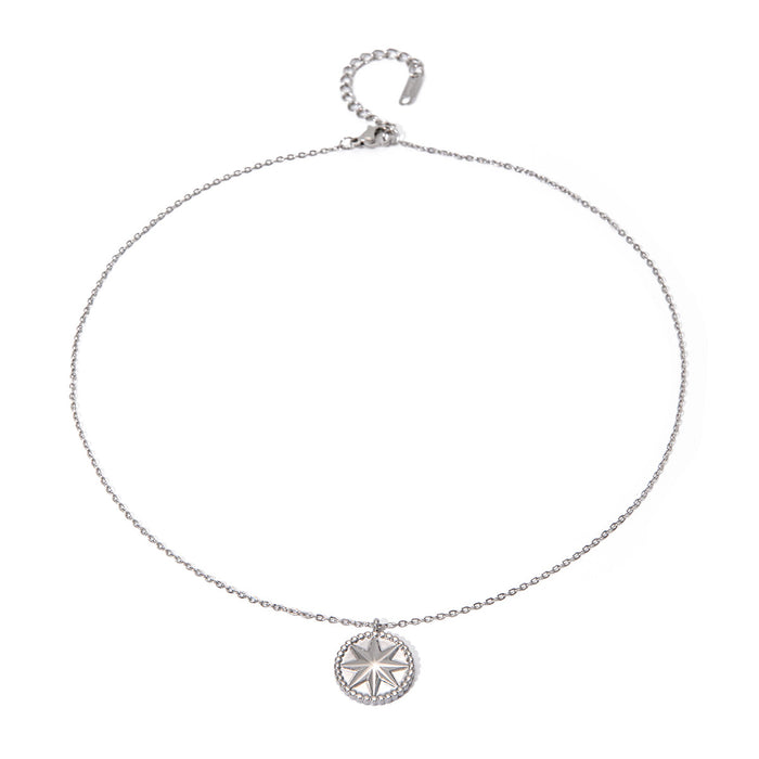 Collar con colgante de moneda de estrella de ocho puntas de acero inoxidable de estilo frío: joyería de acero de titanio para mujer