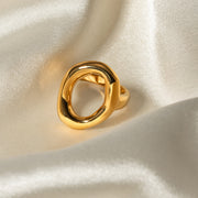18K Gold Stainless Steel Oval Zircon Ring with Weave Texture - wallojewerly 