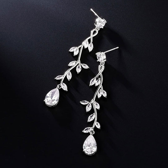 Evening zircon leaf tassel earrings for women