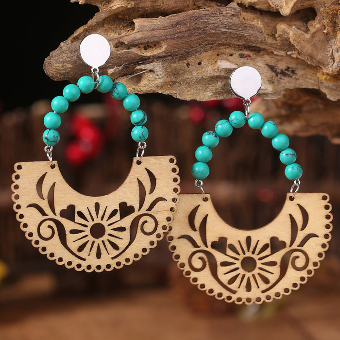 Wooden beaded texture earrings