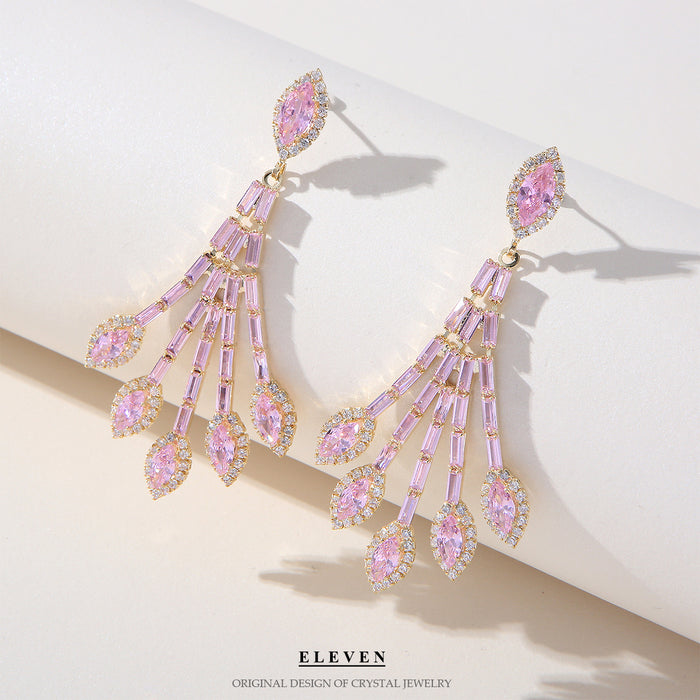 Luxury Fan-Shaped Zircon Earrings - Geometric Studs for a Modern Style