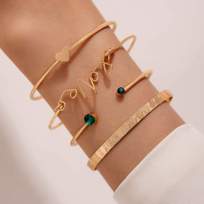 Conjunto de pulseras con letras en forma de corazón: conjunto de pulseras geométricas de cuatro piezas