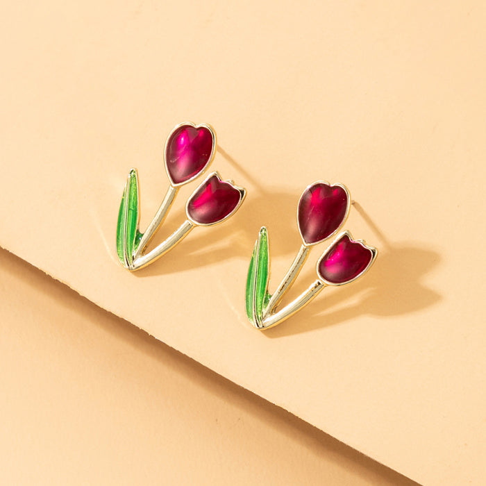 Colorful oil-drop tulip earrings irregular flower earrings