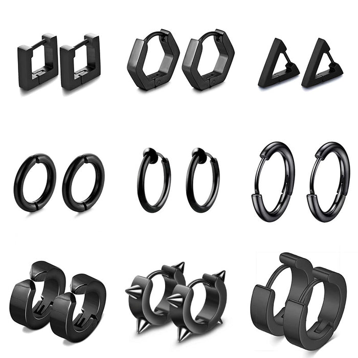 Black punk titanium steel ear clips for non-pierced stainless steel earrings