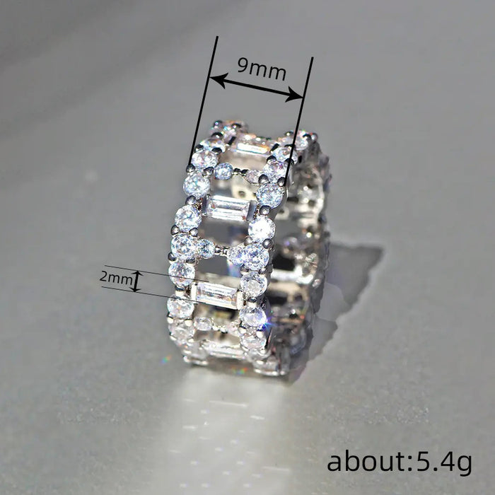 Women's hollow geometric zircon full diamond ring
