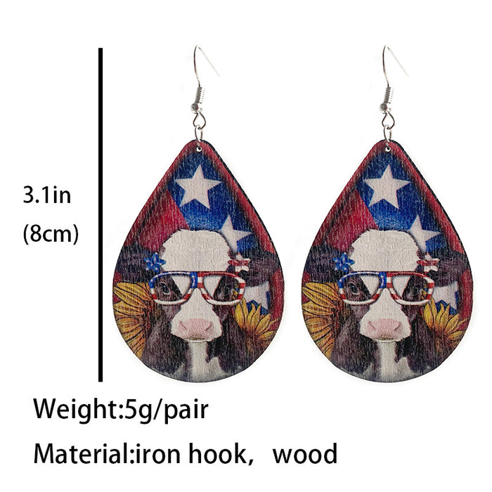 Wooden patriotic cow earrings