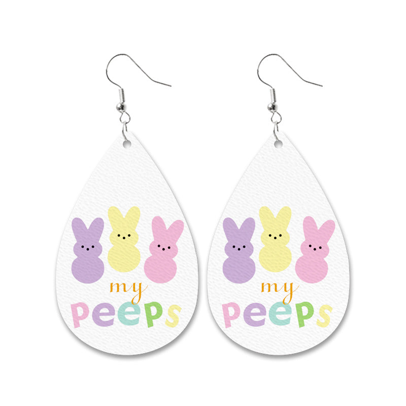 Easter Bunny Leather Earrings with Leopard Print, Checkered Pattern, and Carrot Design