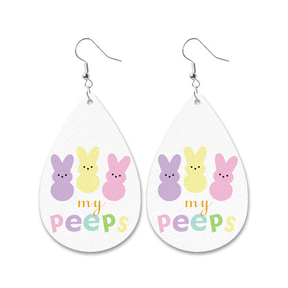 Easter Bunny Leather Earrings with Leopard Print, Checkered Pattern, and Carrot Design