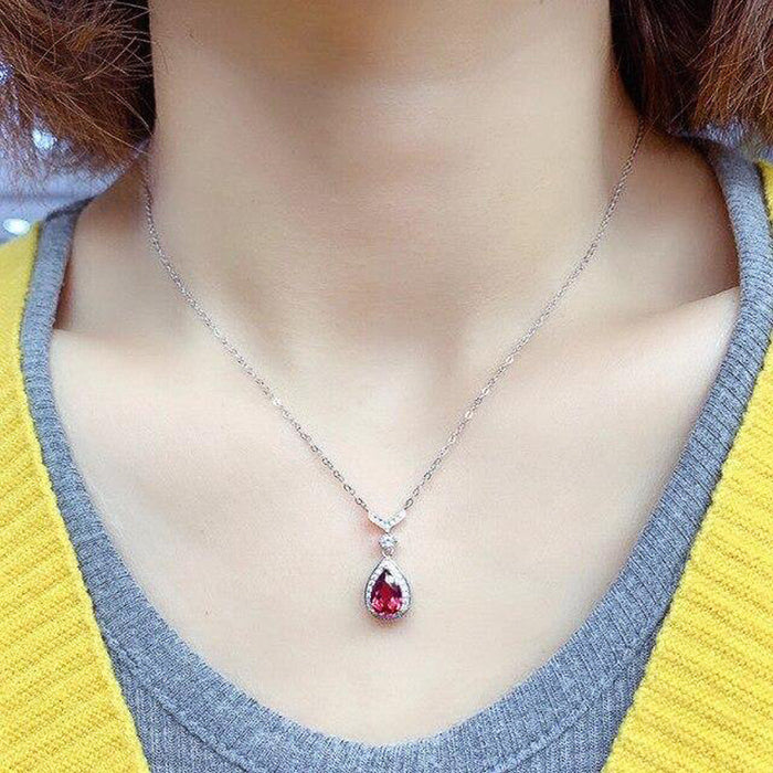 Water drop shape imitation colored gemstone pendant necklace clavicle chain jewelry