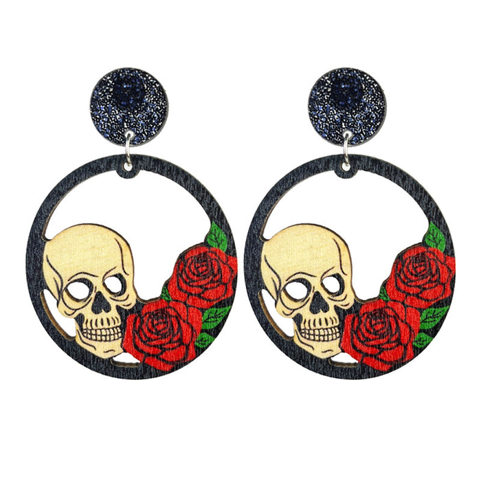 Halloween Wooden Skull Earrings