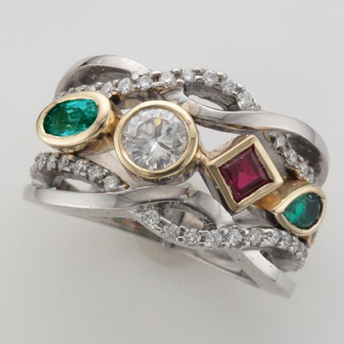 Gorgeous colored gemstone women's ring inlaid with zircon couple ring
