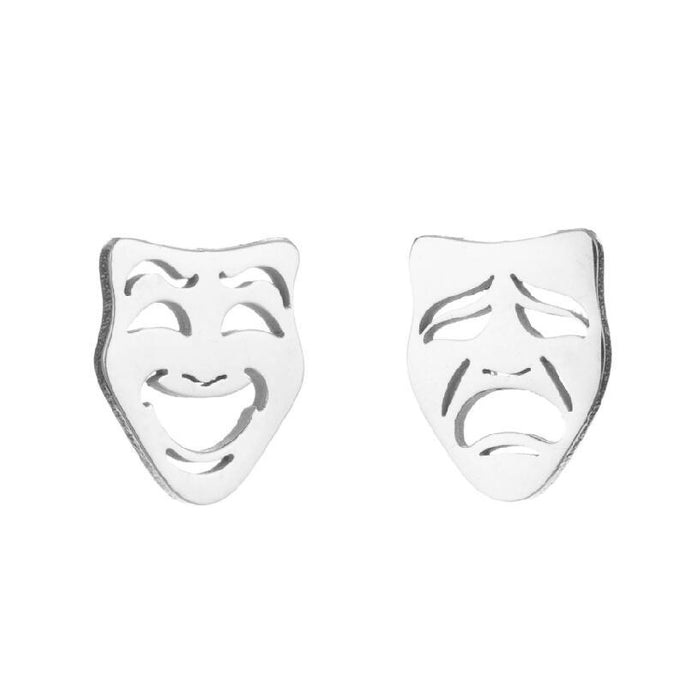 Pendientes de acero inoxidable con cara sonriente: joyas geométricas asimétricas en blanco y negro