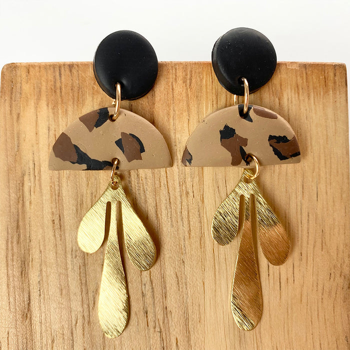 Wholesale Trendy Waterdrop Clay Earrings - Gold Foil Leopard and Floral Design