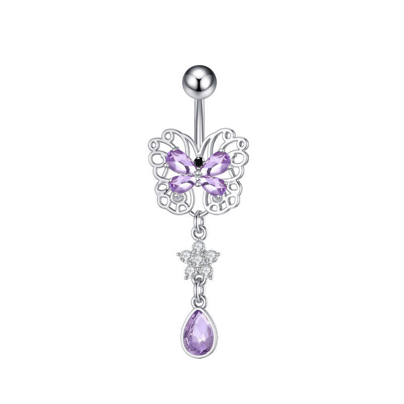 Purple Stainless Steel Butterfly Curved Barbells for Navel - wallojewerly 